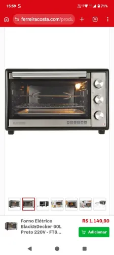 Forno elétrico NOVO Black Decker 60lt 