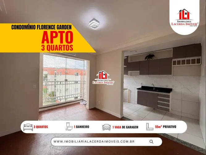 Condomínio Residencial Florence Garden - 3º Andar na torre 07 - Apartamento com 3 quartos 