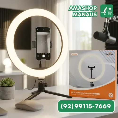 Ring Light LED 12 Polegadas Circular com Suporte Articulado para Celular Com Tripé Grande