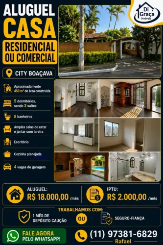 ALUGUEL DE CASA 450 m² COMERCIAL OU RESIDENCIAL EM BOAÇAVA SP
