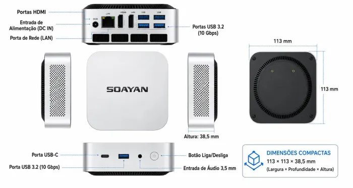 Mini pc rizen r5 7430u 16gb de ram ddr4 256gb de armazenamento Windows 11 Pro