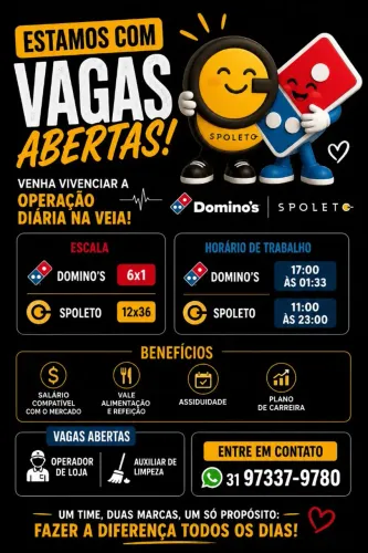 Vagas de emprego Para operador de loja e auxiliar de serviços gerais