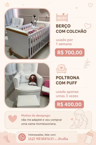 Berço e poltrona amamentação (MUITO NOVOS)