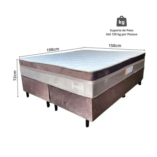 Cama Box Queen (Colchão + Base) Grécia 158x198 Molas Ensacadas Topázio
