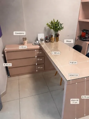 Conjunto Mesa em L + Gaveteiro