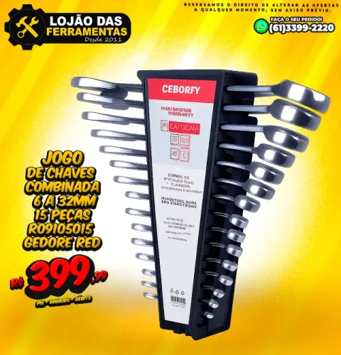 Jogo de Chaves Combinada 6 a 32mm 15 Peças R09105015 Gedore Red