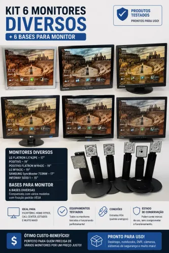 Lote com 6 monitores para pc, funcionando