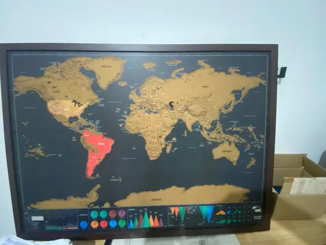 Quadro Mapa Mundi de Raspar (com Moldura) - Perfeito Estado