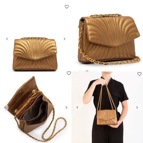 Bolsa metalizada bronze em couro legítimo