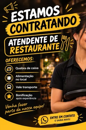 VAGA ATENDENTE DE RESTAURANTE.
