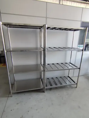 Estante inox câmara 1,10×0,50×1,80 4 prateleiras reforçada