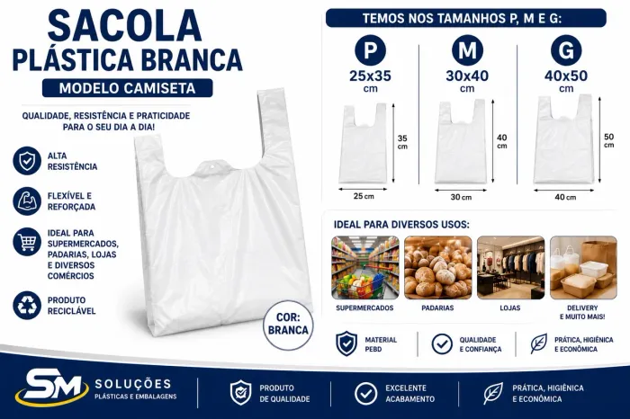 Sacolas Plásticas Brancas Grossas 1KG Reforçadas e Resistentes