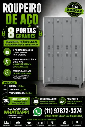 ROUPEIRO EM AÇO 8 PORTAS GRANDES