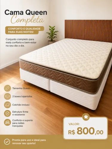 CAMA CASAL QUEEN BOX BIPARTIDO COLCHÃO