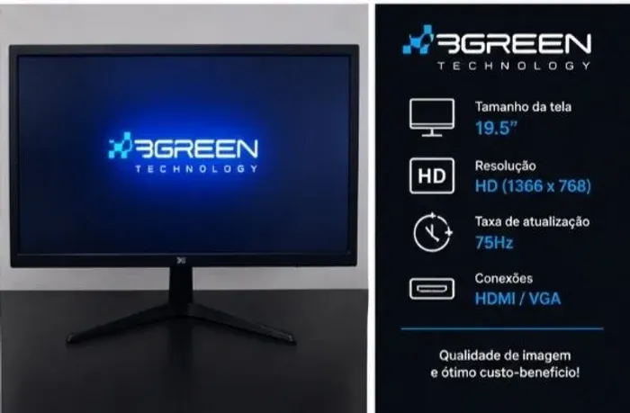 Monitor 3GREEN 19,5" LED HD 75Hz HDMI/ VGA