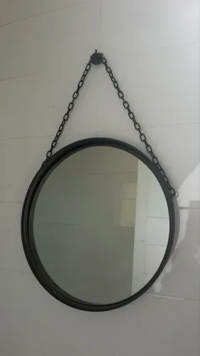 Espelho Decorativo Redondo 40 cm - Moldura Preta com Corrente