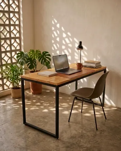Escrivaninha Industrial 1,20m para Home Office em Madeira e Metal Sob medida