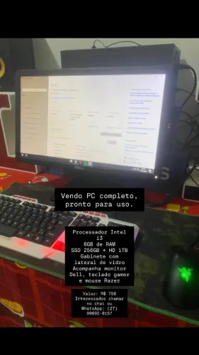 PC completo i3 com monitor Dell + teclado e mouse gamer