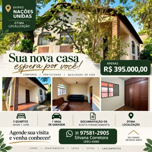 Casa a venda no Bairro Nações Unidas em Sabará , MG . Oportunidade