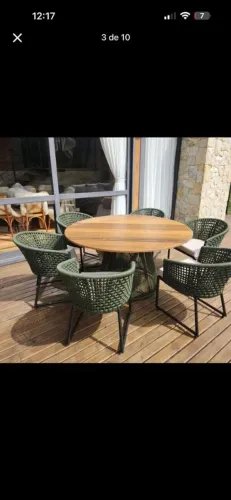 Mesa em corda náutica tampo na madeira cumaru