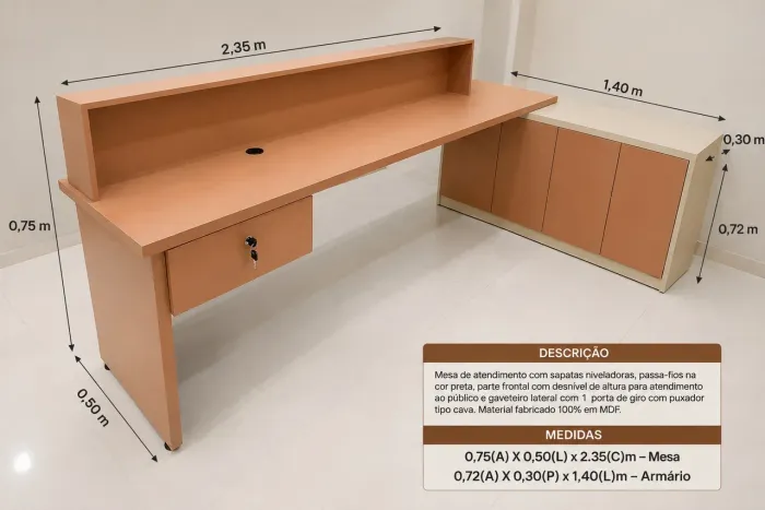 Balcão para loja com armário lateral