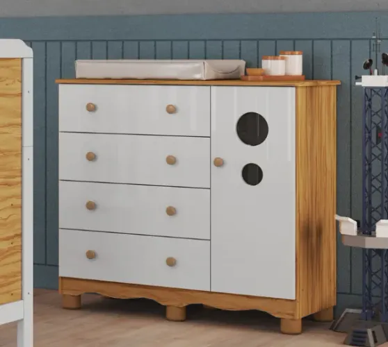 Comoda Bolinha 100% MDF - Peroba