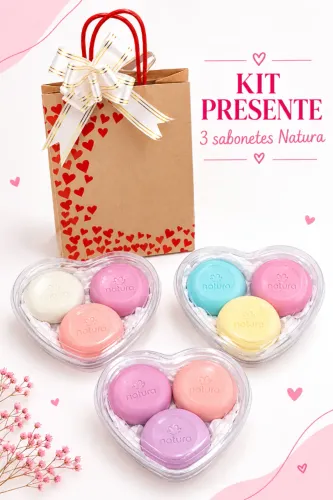 Kit Presente 3 Sabonetes Natura com Coração.