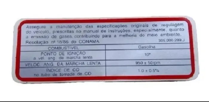 ETIQUETA DOS DADOS TÉCNICOS DO MOTOR PARA GOL 1000 QUADRADO ORIGINAL VOLKSWAGEN