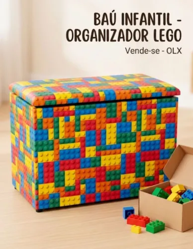 Puff baú infantil brinquedos Lego