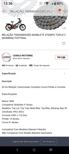 Kit relação moto