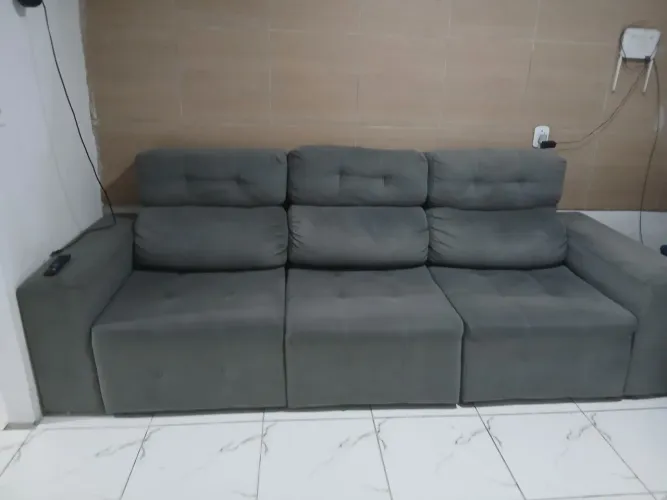  sofá grande cinza moderno 