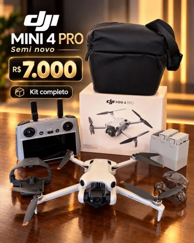 Drone DJI Mini 4 Pro 4K - Controle RC 2 com Tela + 2 Baterias Extras, Hub e Bolsa