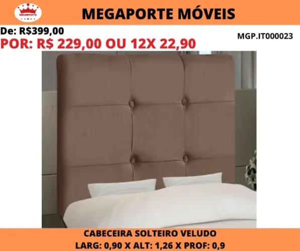 Cabeceira Solteiro 0,90cm Veludo