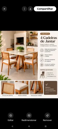 Mesa de Jantar em Madeira + 4 Cadeiras com Palhinha