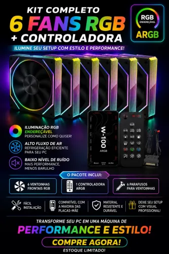 Kit 6 fans mais controladora 