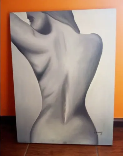 Quadro óleo sobre tela pintura a mão mulher de costas