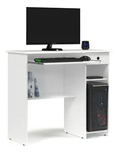 Escrivaninha Mesa de computador Viena MDP MDF de 90cm x 76.5cm x 40cm Branco Pintura UV