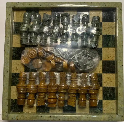 Jogo de Xadrez Duplo em Pedra-Sabão Lacrado