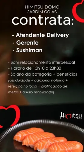 Restaurante Japonês contrata: