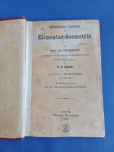 Raro Livro Elementar-Geometrie, H. B. Lübsen (1918)