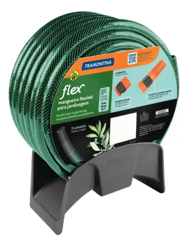 Mangueira Flex Tramontina Verde em PVC 3 Camadas 20 m Engate Rosqueado, Esguicho e Suporte