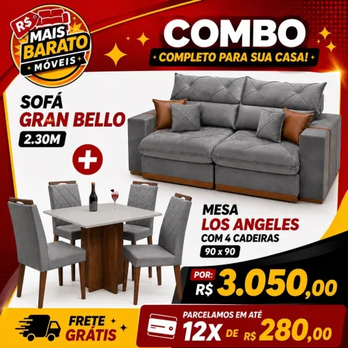 Combo sofá retrátil e reclinável + mesa de jantar