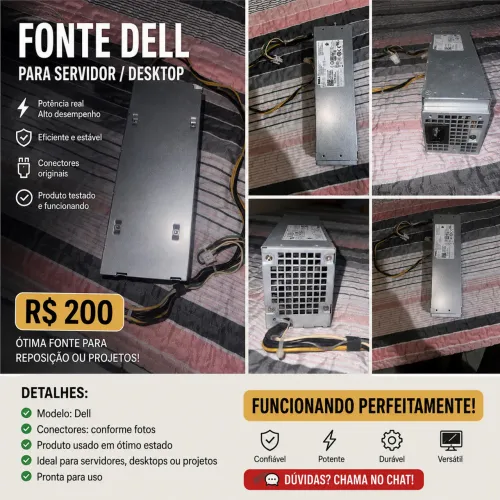 Fonte Dell Original Slim 240W - OptiPlex/Vostro | R$ 200
