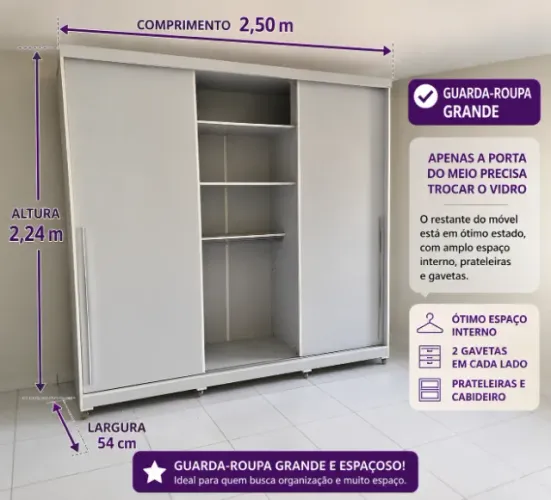 GUARDA-ROUPA GRANDE 2,50m - MUITO ESPAÇOSO