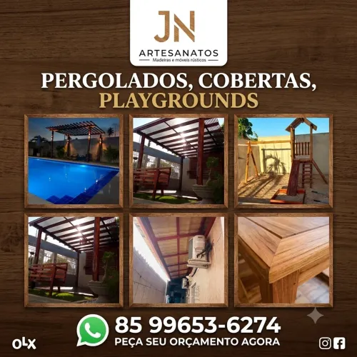 Pergolados de Madeira, Cobertas e Playground Infantil - JN Artesanatos