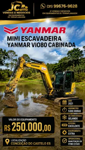 Mini escavadeira Yanmar Vio80 cabinada