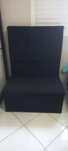 Kit Cabeceira Solteiro Estofada (Suede) com Baú Preto - Usado em Ótimo Estado