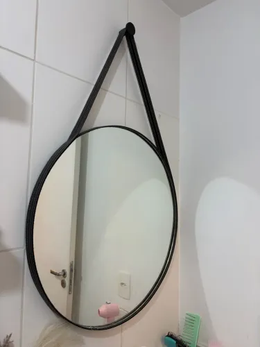 Espelho Redondo Decorativo com Alça Preta | Estilo Industrial