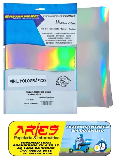 FILME ADESIVO VINIL HOLOGRÁFICO MASTERPRINT 135G 10 FOLHAS A4
