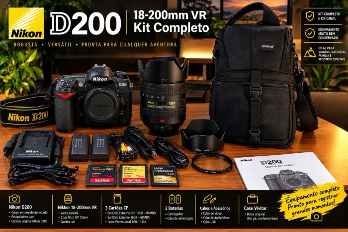 NIKON D200 + NIKKOR 18-200mm VR KIT COMPLETO, IMPECÁVEL E MUITO POUCO USADO
